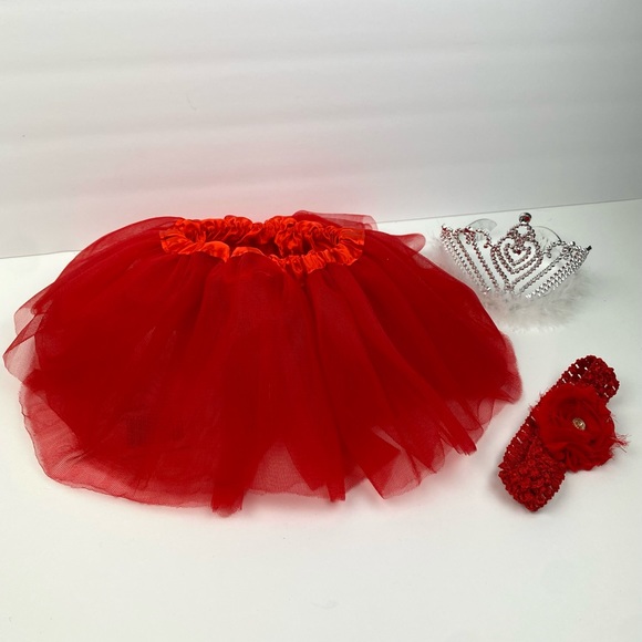 Baby Red Tutu with headband and tiara crown dress up costume Valentine’s Day - Picture 5 of 17